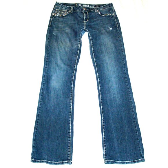 L.A. Idol USA - Iron Cross on Back Pocket - Distressed Patched Denim Jeans 32X32 - Picture 2 of 13